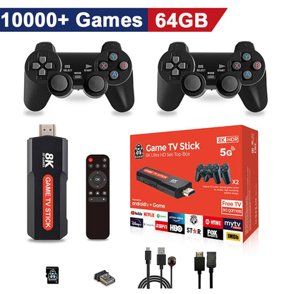 4K Game Stick Videogameconsole 64/128G 10000 + Games Retro Handheld Spelerconsole 2.4G Dubbele Draadloze Controller Jongens Cadeau
