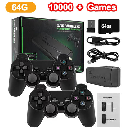 4K Game Stick Videogameconsole 64/128G 10000 + Games Retro Handheld Spelerconsole 2.4G Dubbele Draadloze Controller Jongens Cadeau