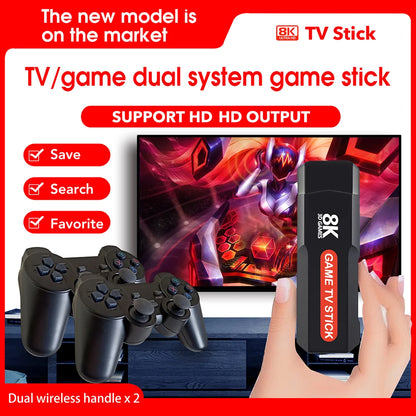 4K Game Stick Videogameconsole 64/128G 10000 + Games Retro Handheld Spelerconsole 2.4G Dubbele Draadloze Controller Jongens Cadeau